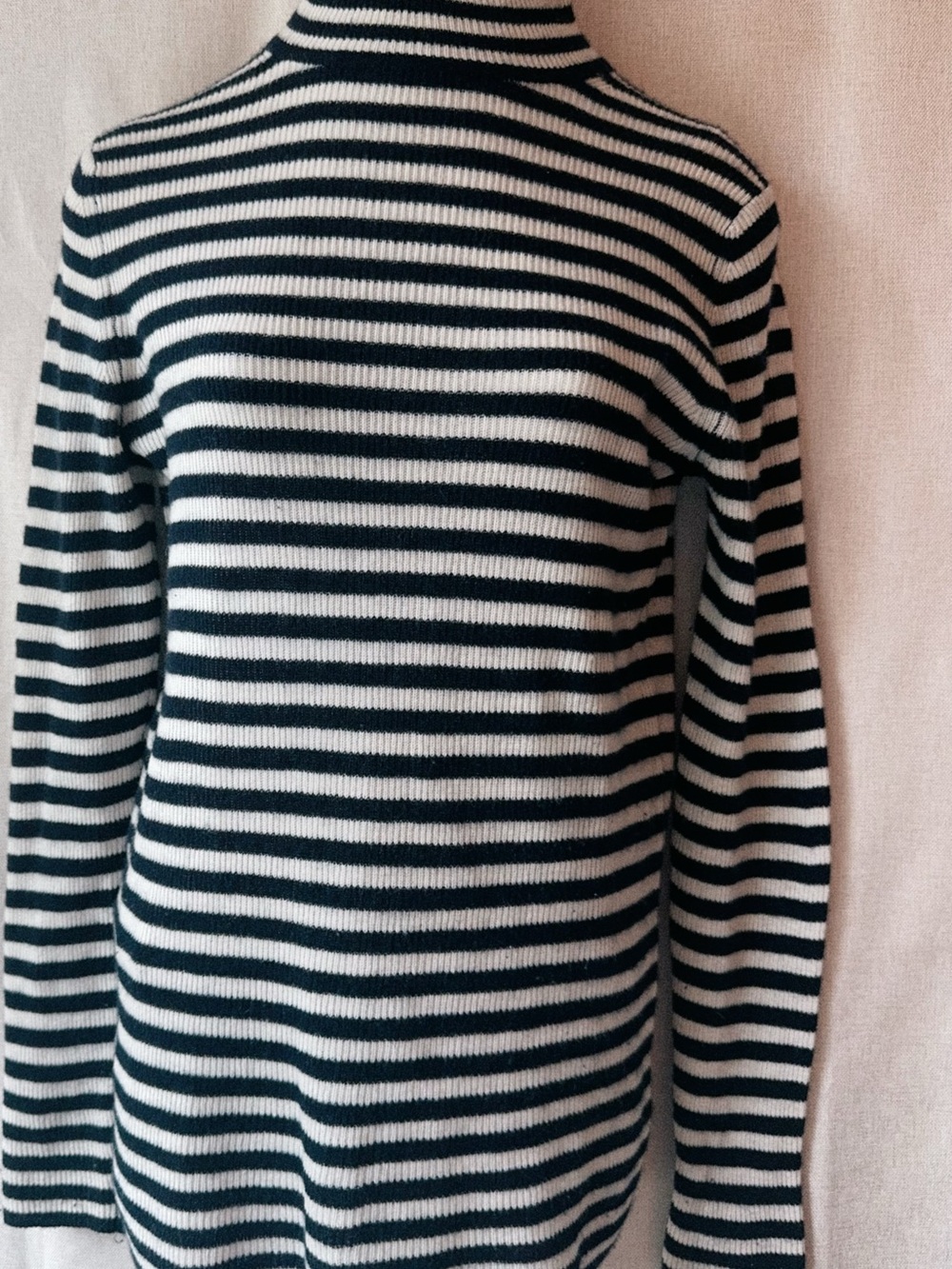 ⚓🇫🇷 Vince 100% Cashmere Harbor Stripe Black & Ivory Breton Ribbed Turtleneck
